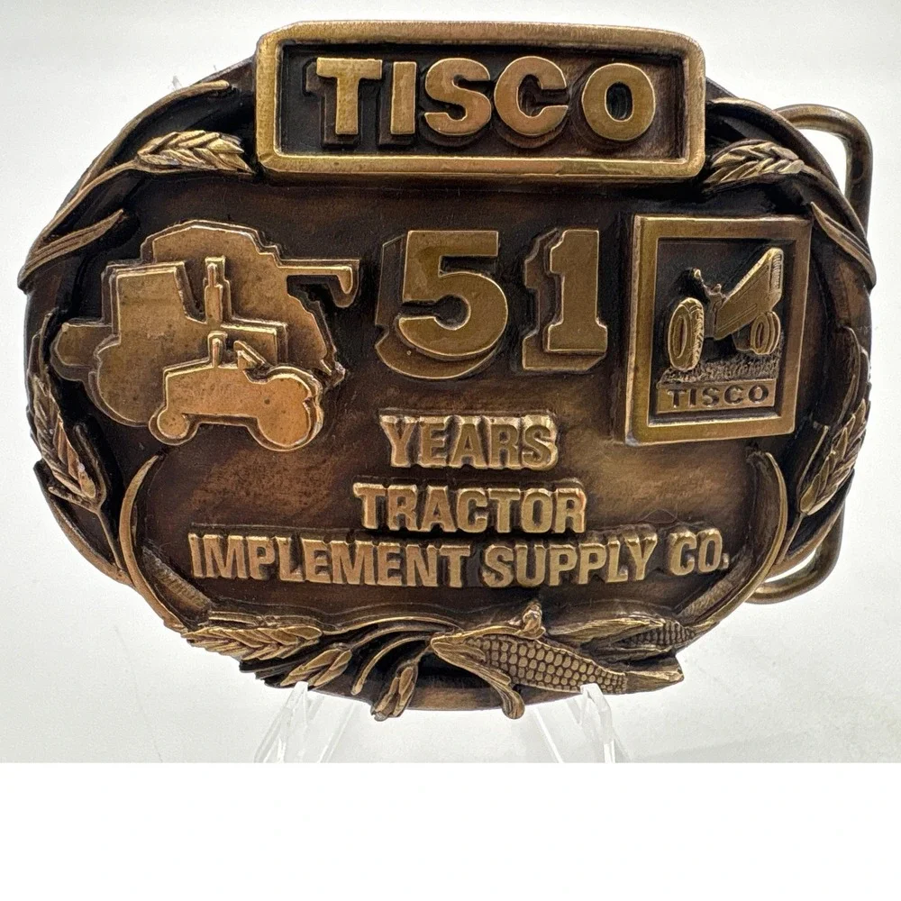 TISCO 51 Years Tractor Implement Supply Co Belt Buckle Vintage Farming Brass